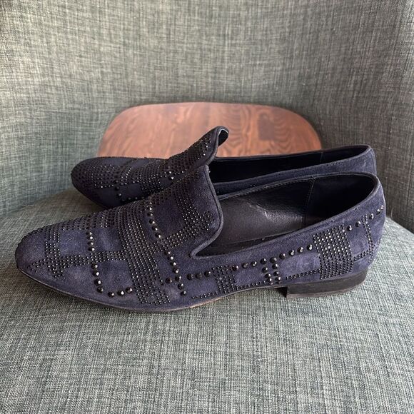 Donald J. Pliner Women’s crystal Black Studded blue suede Loafers shoes size 11 - Picture 3 of 12